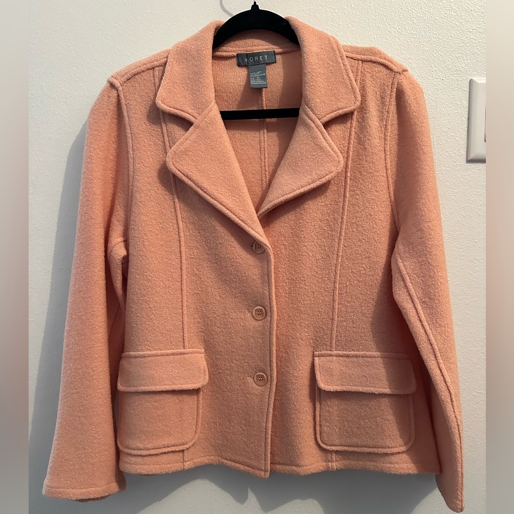 Koret‎ Blazer Jacket Womens Size XL Pink 100% Wool Button Up Office Career
